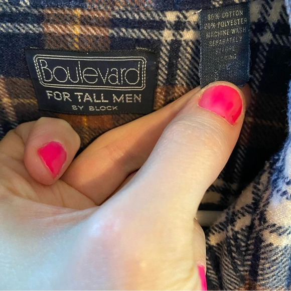 Vintage 90s Plaid Button Down Flannel Shirt Mens Large Tall Unisex Printed Brown - Picture 7 of 11